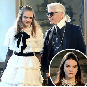 Cara Delevingne puckers up with Karl Lagerfeld