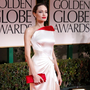 Angelina Jolie Wows With Strapless White Satin Versace