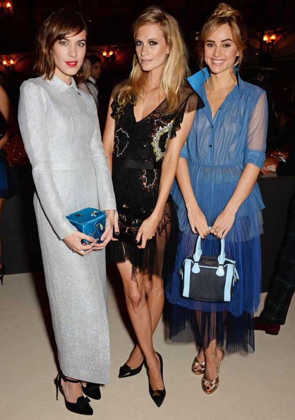 Alexa Chung in Emilia Wickstead, Poppy Delevingne in Topshop, and Suki Waterhouse in Burberry