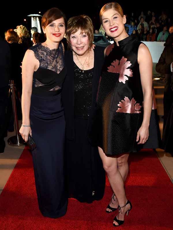 Felicity Jones with Shirley MacLaine and Rosamund Pike Alexander McQueen