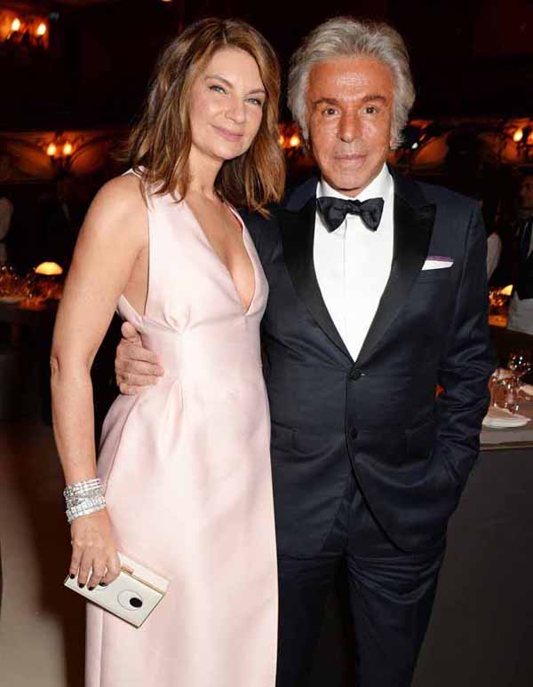 Natalie Massenet in Emilia Wickstead and Giancarlo Giammetti