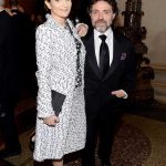 Tina Fey in Oscar de la Renta and a Roger Vivier bag and Jeff Richmond