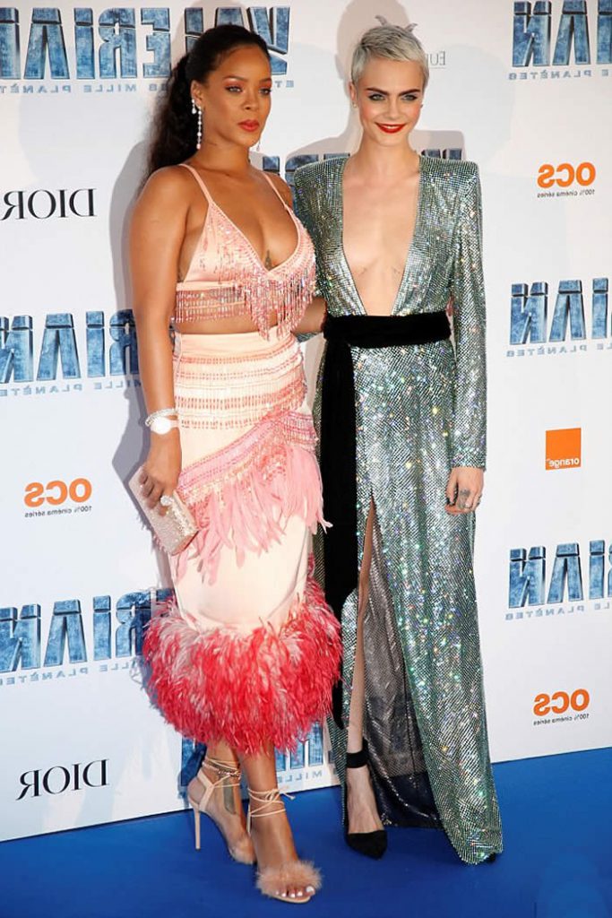 Rihanna and Cara Delevingne Wear Plunging Necklines at Valerian Screening in Paris