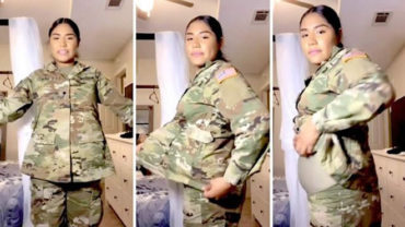Military mom demonstrates how a maternity uniform works in the Army